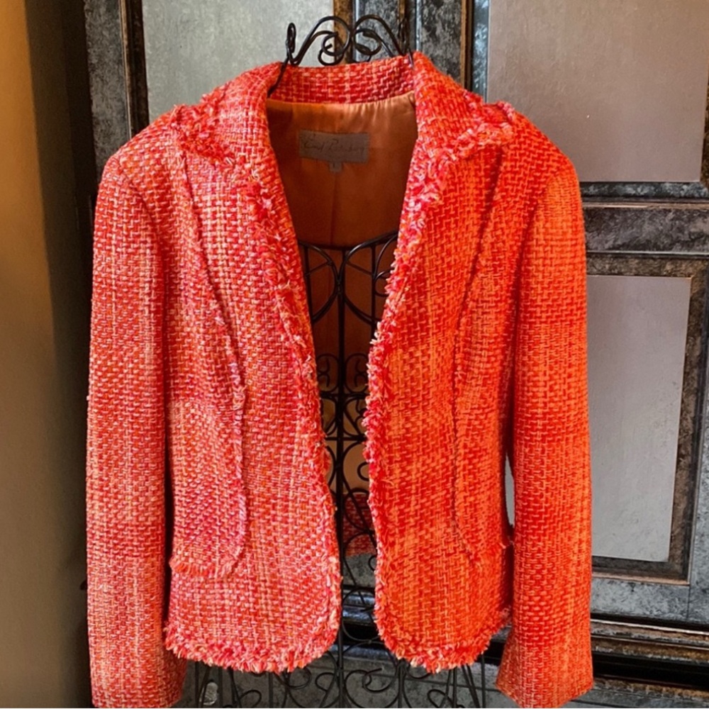 Silk blend tweed Earl Rutenberg Collection Orange Blazer jacket large made usa